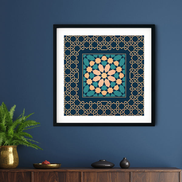 Blue and Gold Classic Zellige Framed Print | Islam Farid